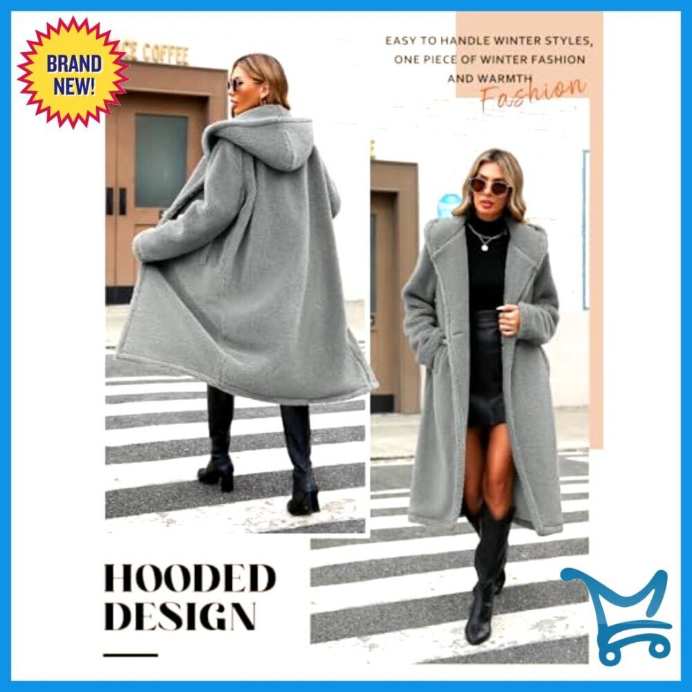 Winter Sherpa Fur Coat Hooded Faux Fur Cardigan with Pockets Cozy Chic - Picture 6 of 6